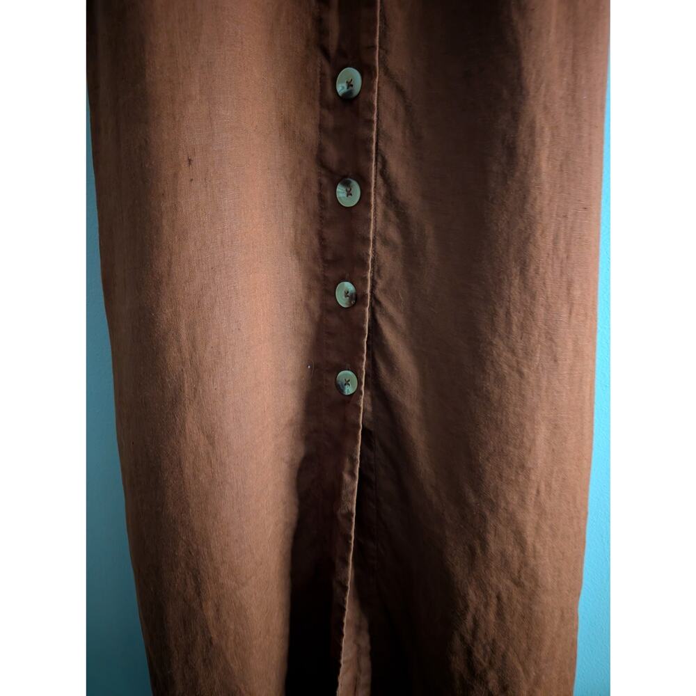 Quince 100% Linen Button Front Dress S Terracotta Rust Midi Pocket Notch Collar - Picture 8 of 16